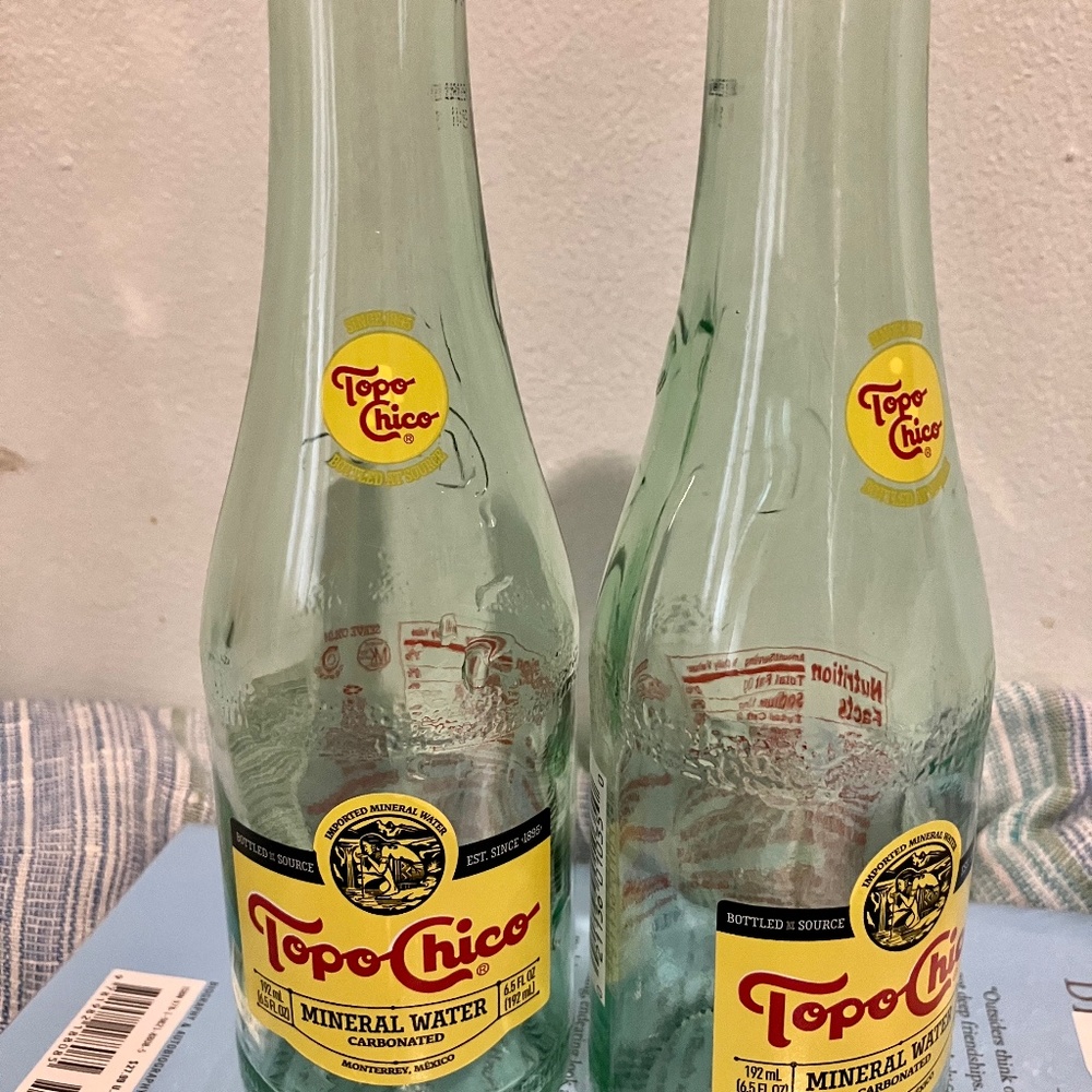 Topo Chico Bottles Set of 2, green glass , mini bottles, empty